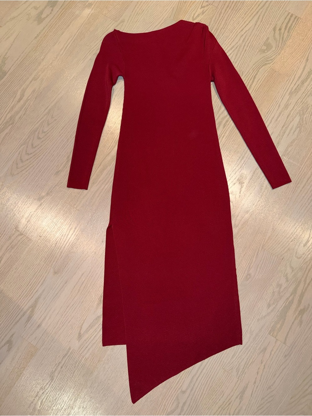 cinq a sept Red Asymmetrical Long-Sleeve Midi Dress